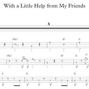 Bass Guitar Tablature for "With a Little Help from My Friends" by The Beatles.