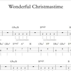 Bass Guitar Tablature for "Wonderful Christmastime" by Paul McCartney.