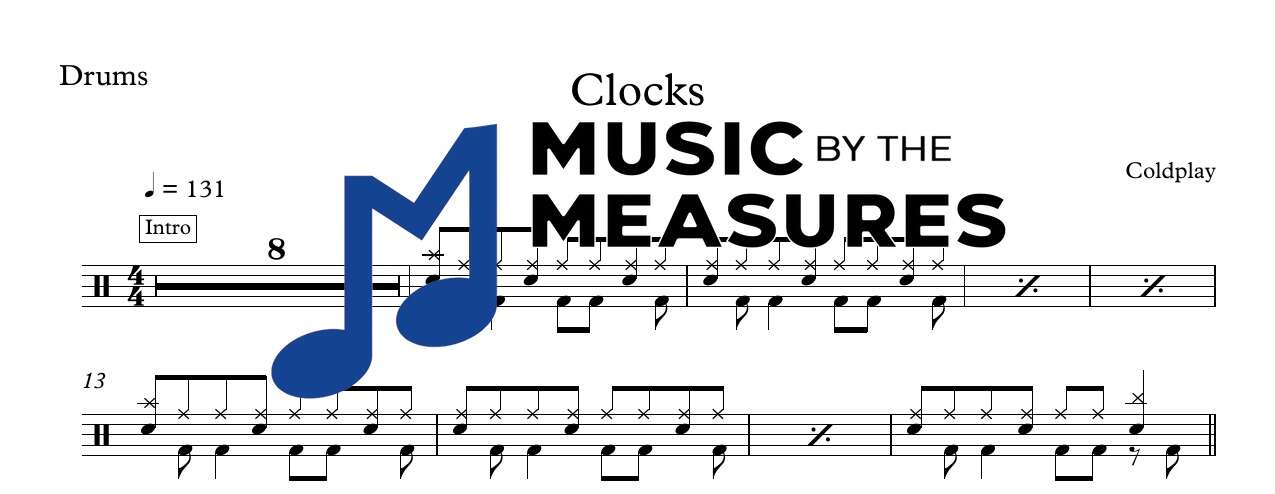 clocks-coldplay-drums-sheet-music-preview Clocks by Coldplay accurate drums sheet music transcription preview