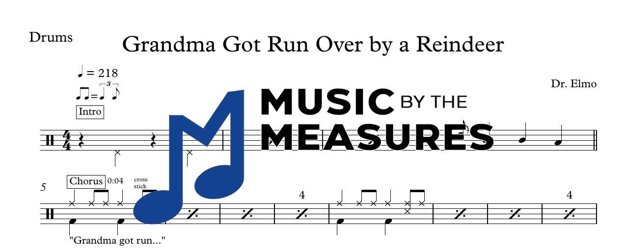grandma-got-run-over-by-a-reindeer-dr-elmo-drums-sheet-music-preview Grandma Got Run Over by a Reindeer by Dr. Elmo accurate drums sheet music transcription preview