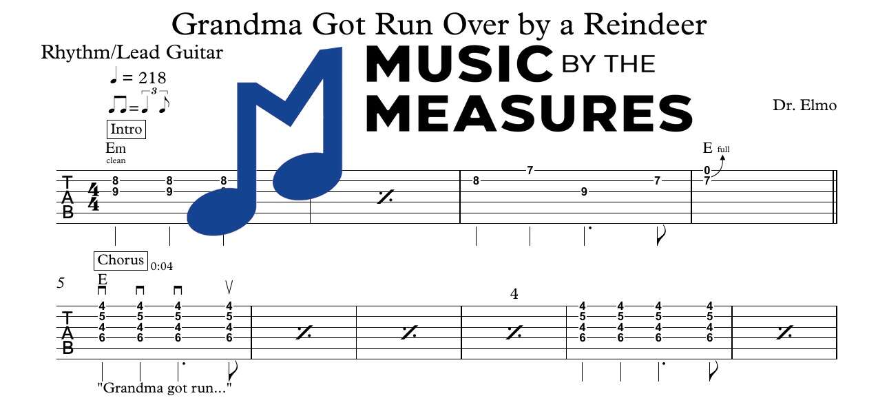 grandma-got-run-over-by-a-reindeer-dr-elmo-lead-guitar-sheet-music-preview Grandma Got Run Over by a Reindeer by Dr. Elmo accurate lead guitar sheet music transcription preview