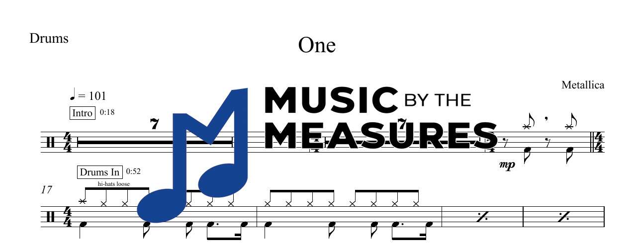one-metallica-drums-sheet-music-preview One drums sheet music preview – Metallica accurate transcription