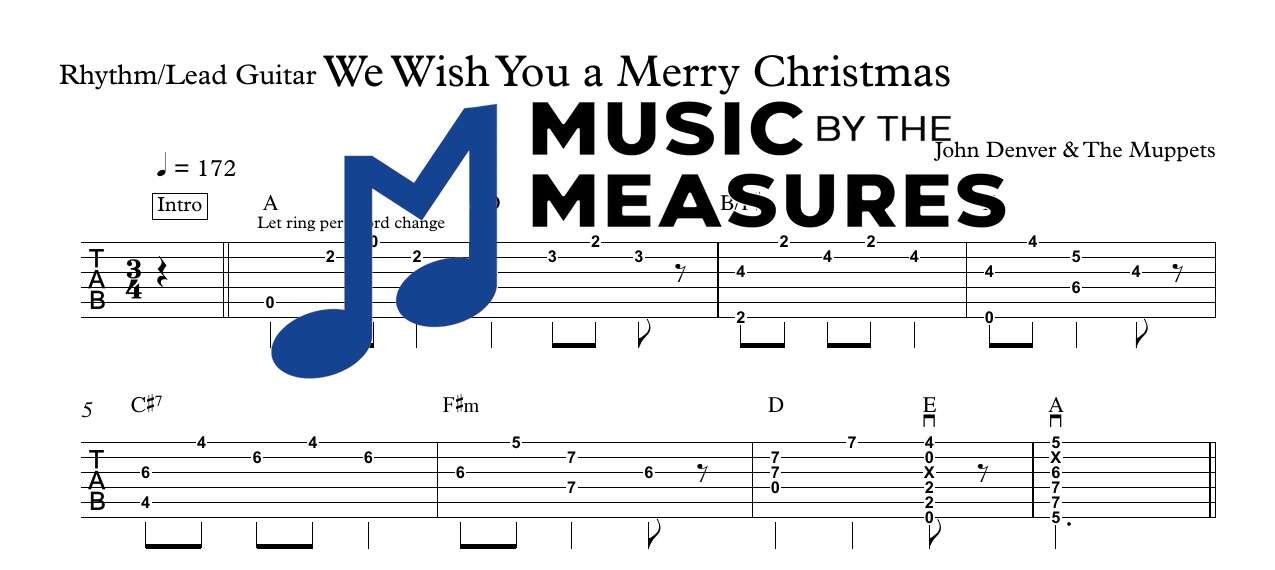 we-wish-you-a-merry-christmas-john-denver-lead-guitar-sheet-music-preview We Wish You a Merry Christmas by John Denver and The Muppets accurate lead guitar sheet music transcription preview