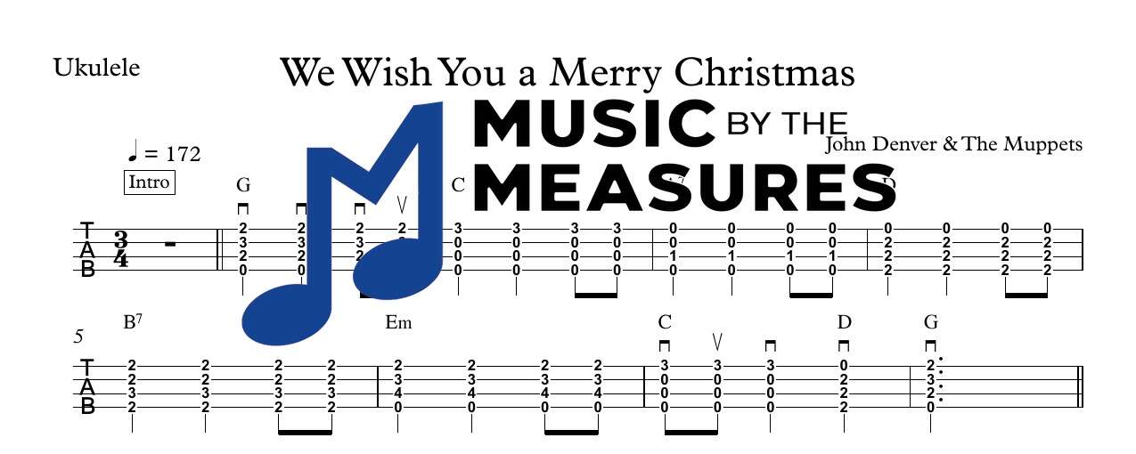 we-wish-you-a-merry-christmas-john-denver-ukulele-sheet-music-preview We Wish You a Merry Christmas by John Denver and The Muppets accurate ukulele sheet music arrangement preview