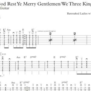 Lead Guitar Tablature for "God Rest Ye Merry Gentlemen/We Three Kings" by Barenaked Ladies with Sarah McLaughlin.
