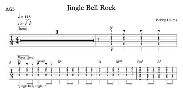 Strum Guitar Tablature for "Jingle Bell Rock" by Bobby Helms
