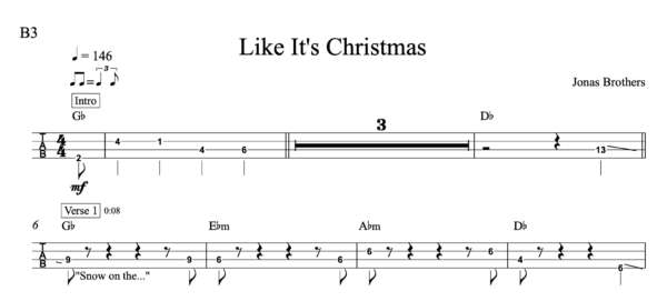 Bass Guitar Tablature for "Like It's Christmas" by Jonas Brothers