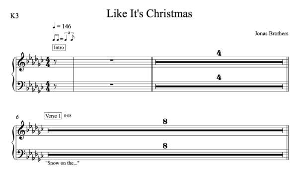 Keyboard Sheet Music for "Like It's Christmas" by Jonas Brothers