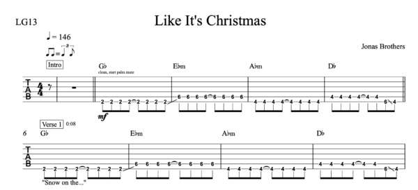 Lead Guitar Tablature for "Like It's Christmas" by Jonas Brothers
