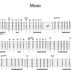 Strum Guitar Tablature for "Mean" by Taylor Swift