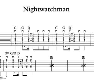 Strum Guitar Tablature for "Nightwatchman" by Tom Petty 