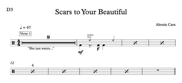 Drum Sheet Music for "Scars to Your Beautiful" by Alessia Cara