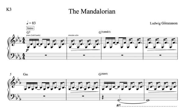 Keyboard Sheet Music for "The Mandalorian" by Ludwig Göransson
