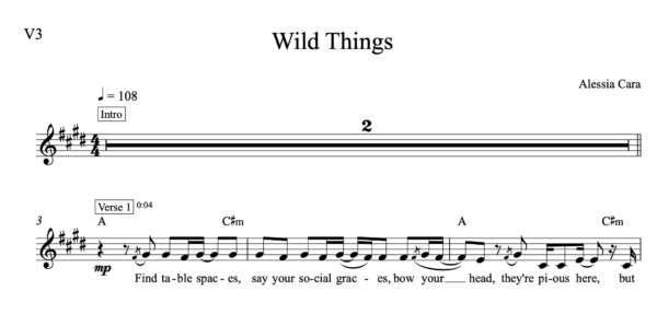 Melody Sheet Music for "Wild Things" by Alessia Cara