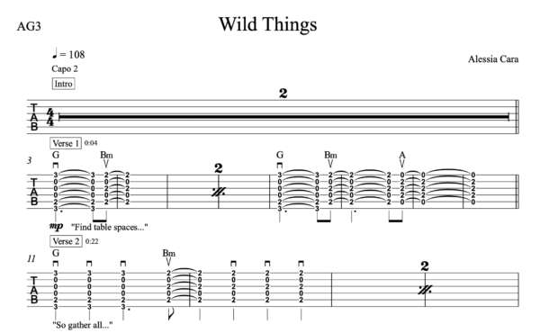 Strum Guitar Tablature for "Wild Things" by Alessia Cara