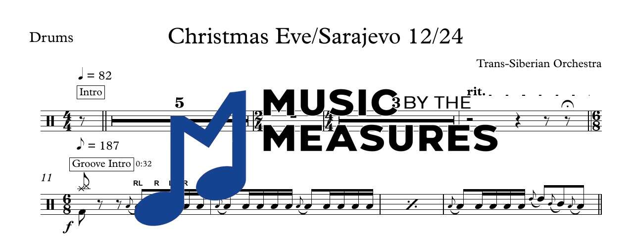 christmas-eve-sarajevo-12-24-tso-drums-sheet-music-preview Christmas Eve/Sarajevo 12/24 by Trans-Siberian Orchestra accurate drums sheet music transcription preview
