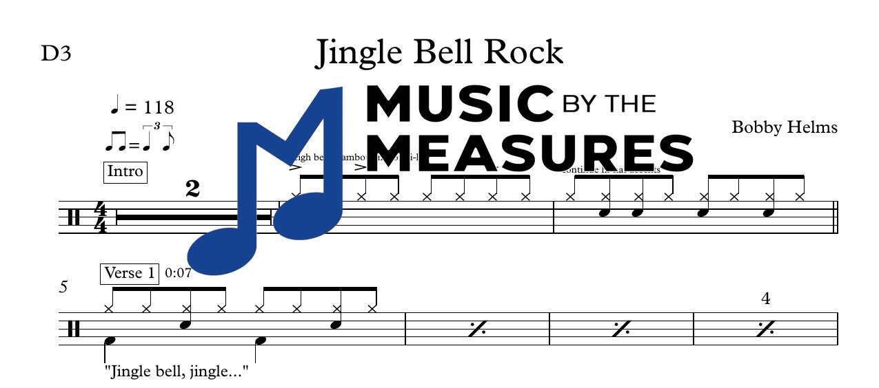 jingle-bell-rock-bobby-helms-drums-sheet-music-preview Jingle Bell Rock by Bobby Helms accurate drums sheet music transcription preview