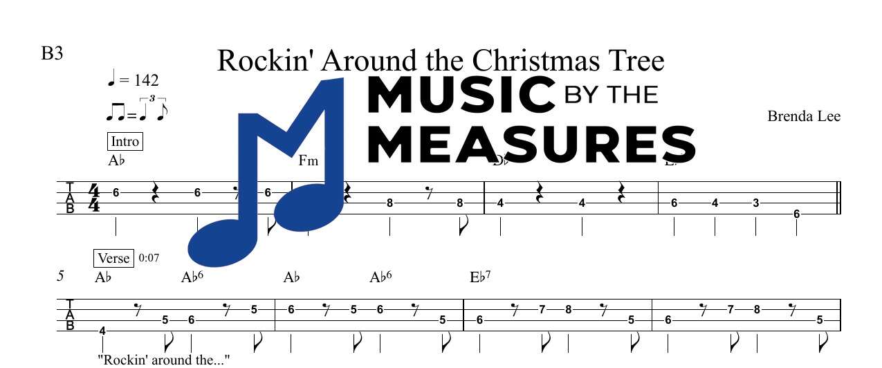rockin-around-the-christmas-tree-brenda-lee-bass-sheet-music-preview Rockin' Around the Christmas Tree by Brenda Lee accurate bass sheet music transcription preview