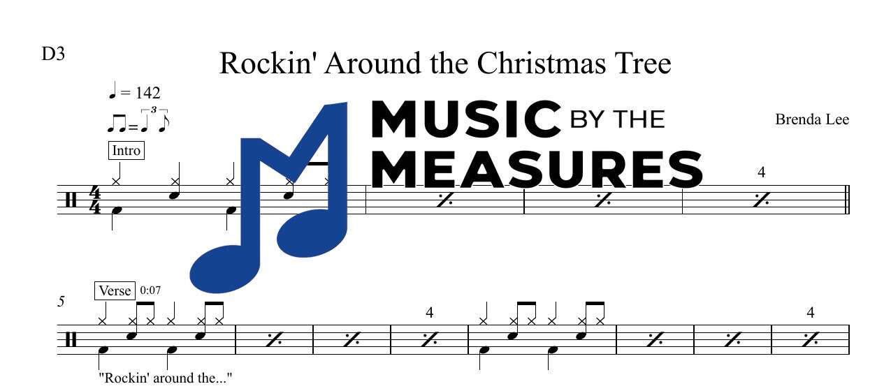 rockin-around-the-christmas-tree-brenda-lee-drums-sheet-music-preview Rockin' Around the Christmas Tree by Brenda Lee accurate drums sheet music transcription preview