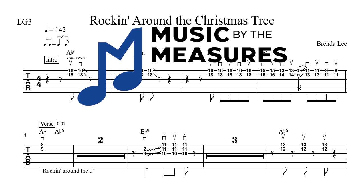 rockin-around-the-christmas-tree-brenda-lee-lead-guitar-sheet-music-preview Rockin' Around the Christmas Tree by Brenda Lee accurate lead guitar sheet music transcription preview