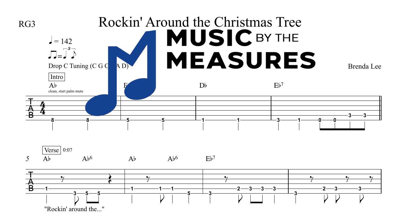rockin-around-the-christmas-tree-brenda-lee-rhythm-guitar-sheet-music-preview Rockin' Around the Christmas Tree by Brenda Lee accurate rhythm guitar sheet music transcription preview