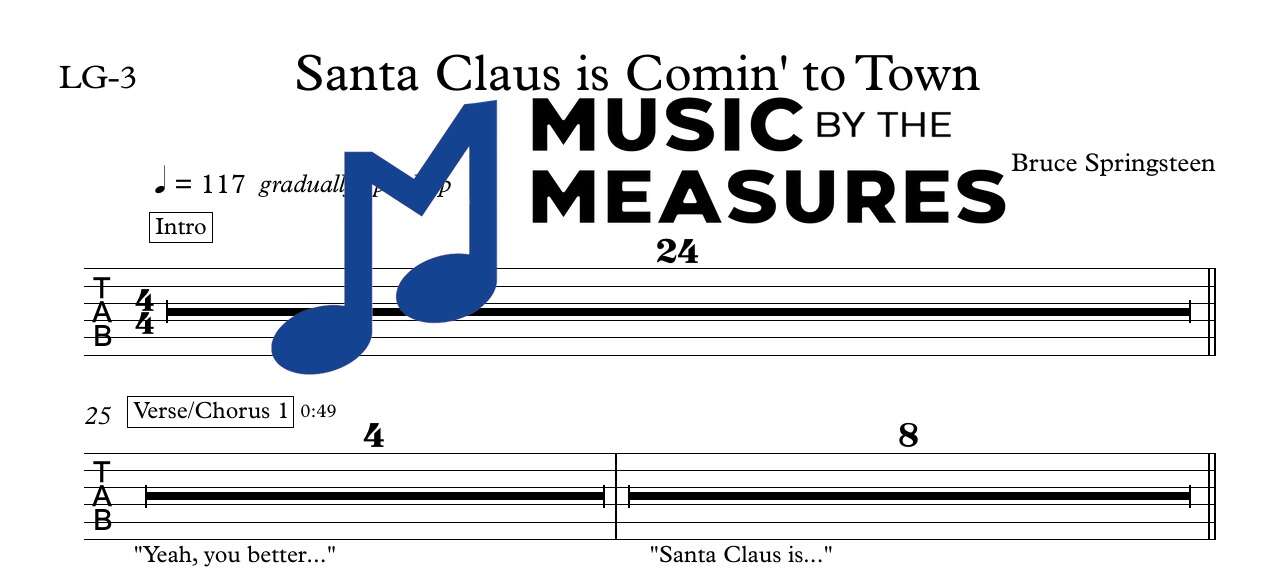 santa-claus-is-comin-to-town-bruce-springsteen-lead-guitar-sheet-music-preview Santa Claus is Comin' to Town by Bruce Springsteen accurate lead guitar sheet music transcription preview