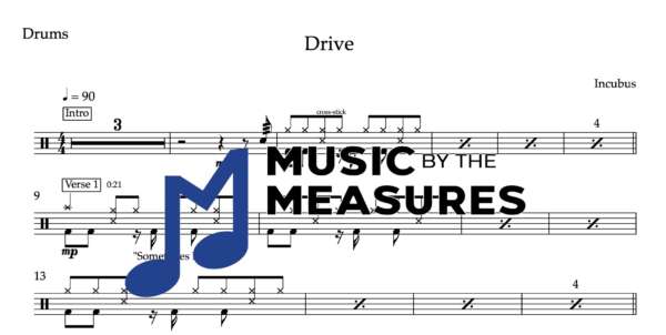 Drum Sheet Music for "Drive" by Incubus 