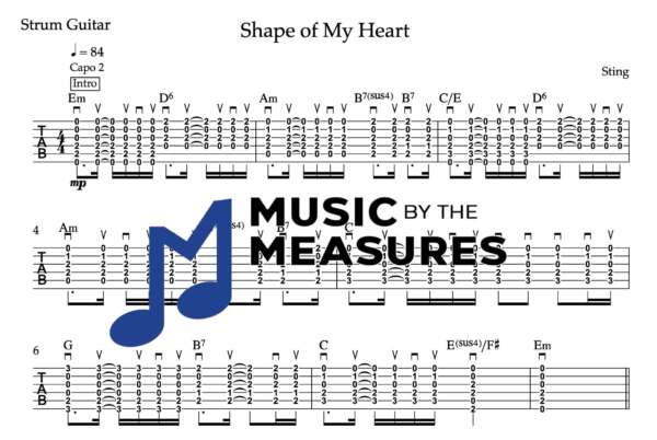 Strum Guitar Tablature for "Shape of My Heart" by Sting