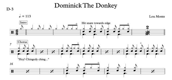Drum Sheet Music for "Dominick The Donkey" by Lou Monte