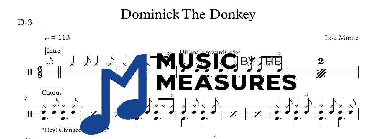 dominick-the-donkey-lou-monte-drums-sheet-music-preview Dominick The Donkey by Lou Monte accurate drums sheet music transcription preview