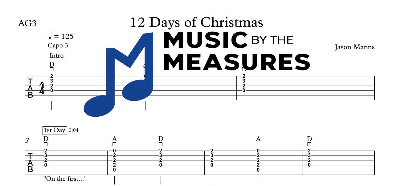 12-days-of-christmas-jason-manns-strum-guitar-sheet-music-preview 12 Days of Christmas by Jason Manns strum guitar sheet music, accurately arranged, preview