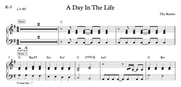 Keyboard Sheet Music for "A Day In The Life" by The Beatles