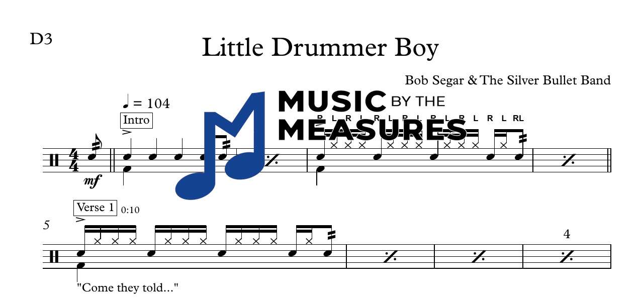 little-drummer-boy-bob-seger-drums-sheet-music-preview Little Drummer Boy by Bob Seger accurate drums sheet music transcription preview