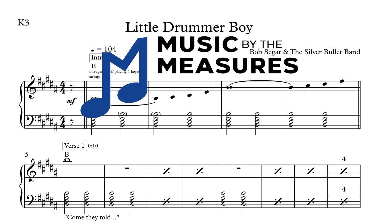 little-drummer-boy-bob-seger-keyboard-sheet-music-preview Little Drummer Boy by Bob Seger accurate keyboard sheet music transcription preview