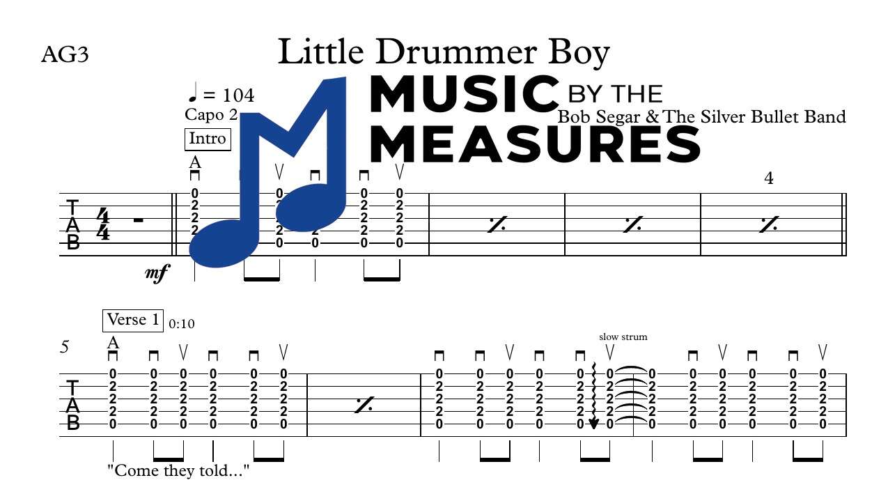 little-drummer-boy-bob-seger-strum-guitar-sheet-music-preview Little Drummer Boy by Bob Seger accurate arrangement strum guitar sheet music preview