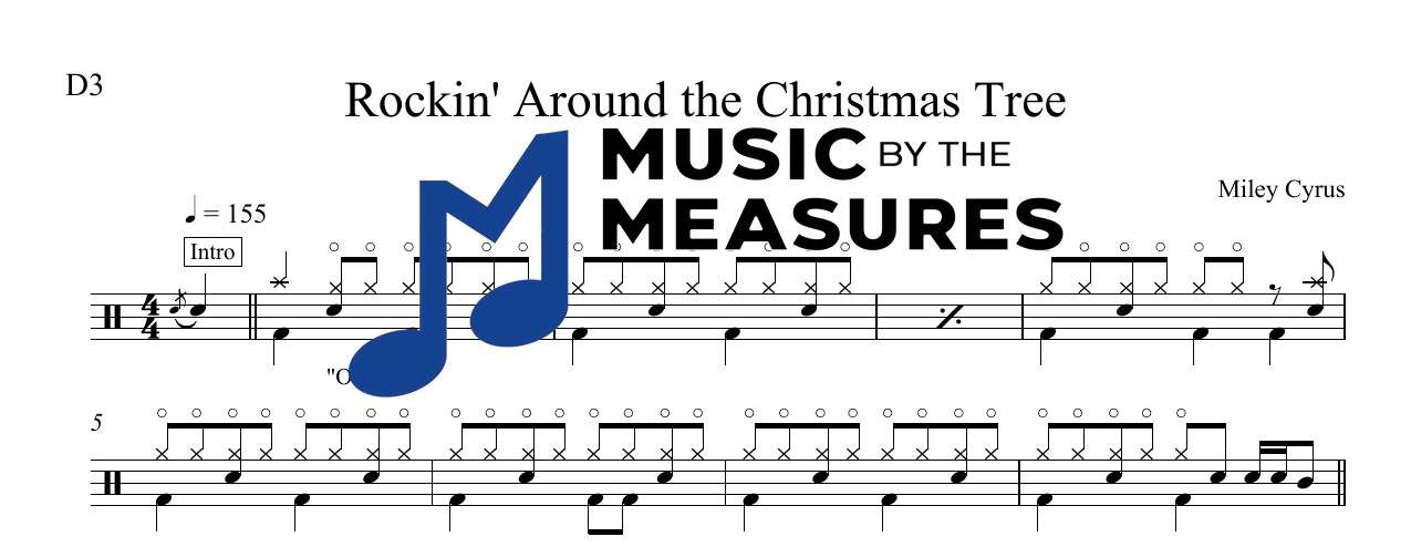 rockin-around-the-christmas-tree-miley-cyrus-drums-sheet-music-preview Rockin' Around the Christmas Tree by Miley Cyrus accurate drums sheet music transcription preview