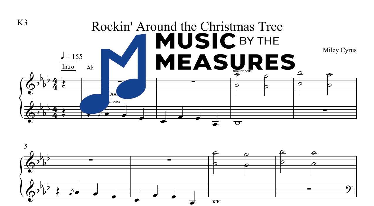 rockin-around-the-christmas-tree-miley-cyrus-keyboard-sheet-music-preview Rockin' Around the Christmas Tree by Miley Cyrus accurate keyboard sheet music transcription preview
