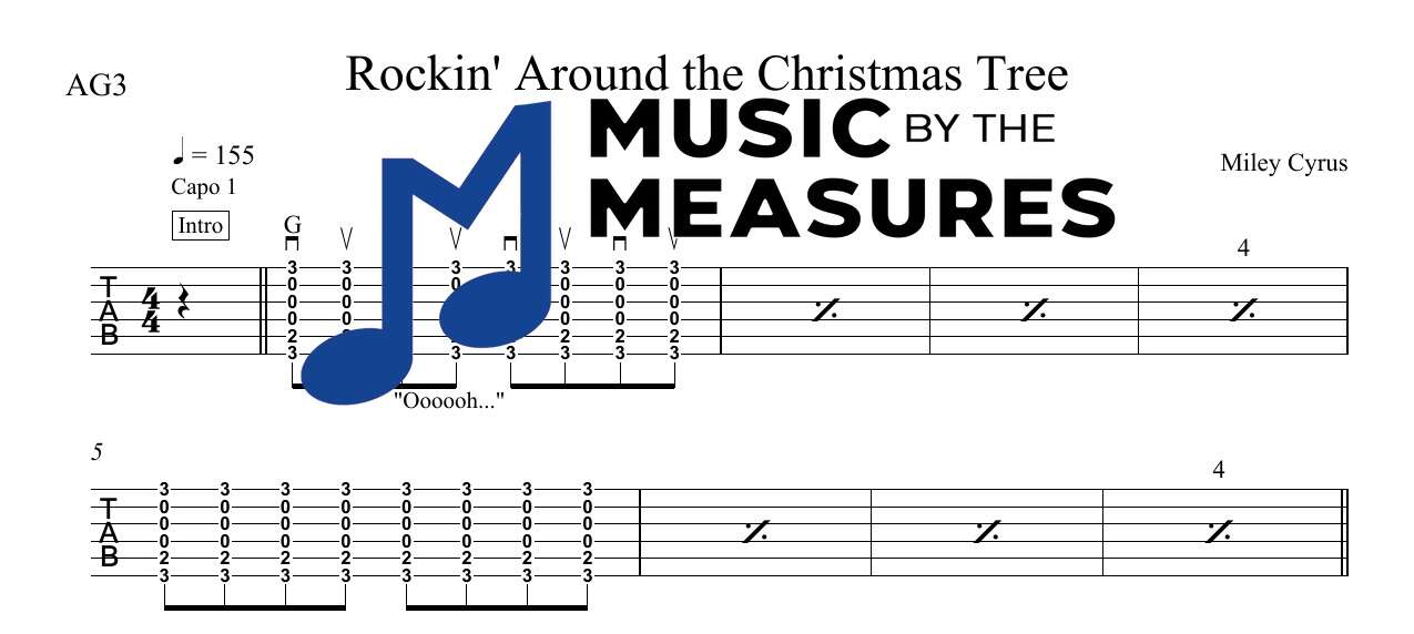 rockin-around-the-christmas-tree-miley-cyrus-strum-guitar-sheet-music-preview Rockin' Around the Christmas Tree by Miley Cyrus accurate arrangement strum guitar sheet music preview