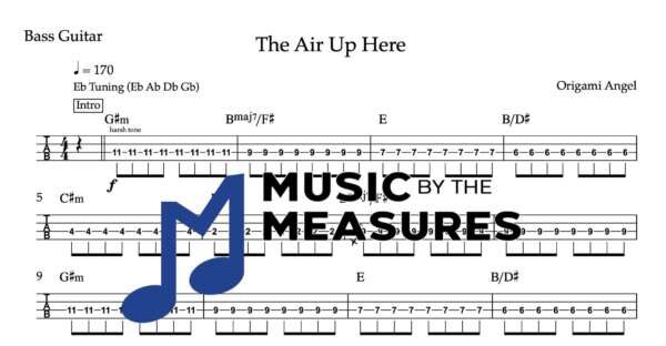 Bass Guitar Tablature for "The Air Up Here" by Origami Angel