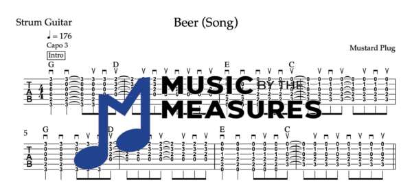 Strum Guitar Tablature for "Beer (Song)" by Mustard Plug