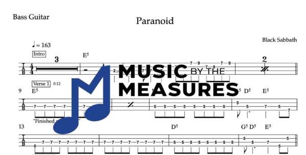 Bass Guitar Tablature for "Paranoid" by Black Sabbath