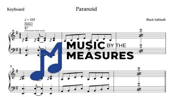 Keyboard Sheet Music for "Paranoid" by Black Sabbath