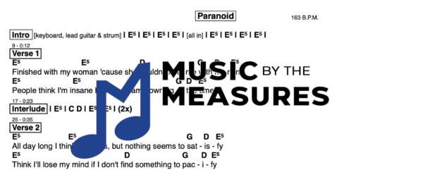 Lead Sheet for "Paranoid" by Black Sabbath