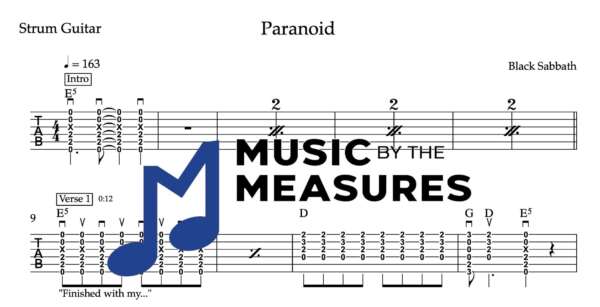 Strum Guitar Tablature for "Paranoid" by Black Sabbath