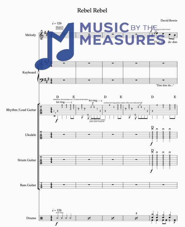 Full Band Sheet Music for "Rebel Rebel" by David Bowie 