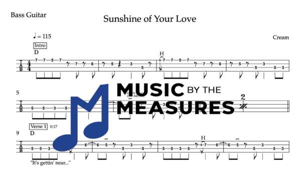 Bass Guitar Tablature for "Sunshine of Your Love" by Cream