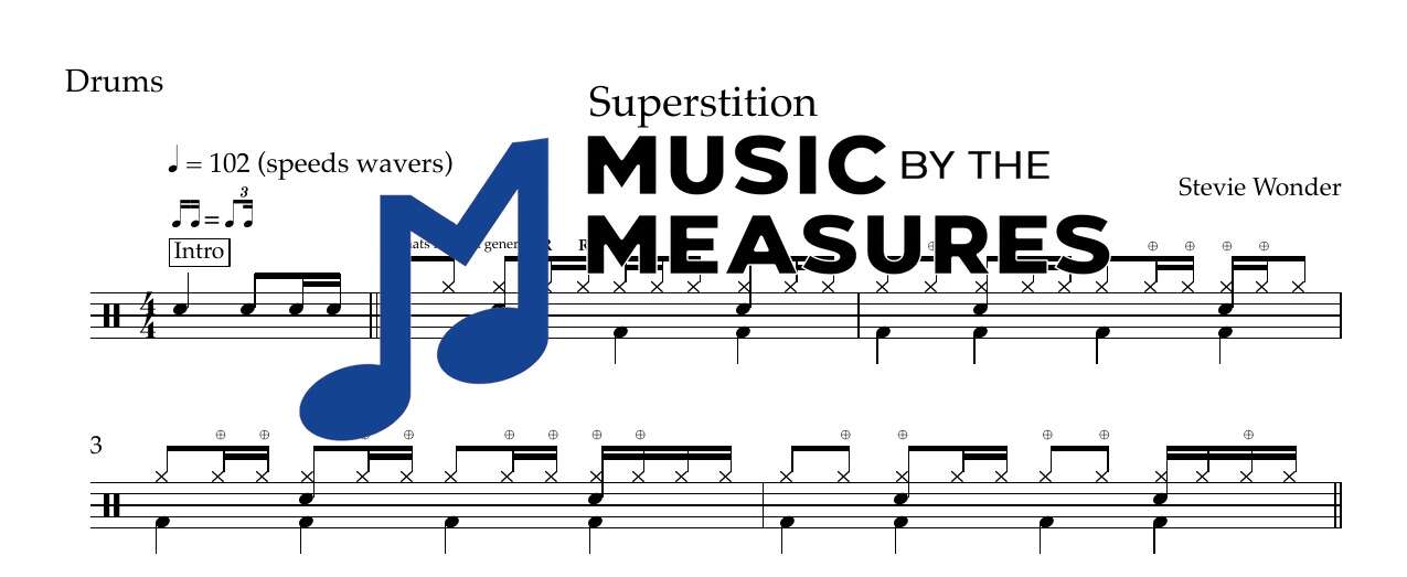 superstition-stevie-wonder-drums-sheet-music-preview Superstition by Stevie Wonder accurate drums sheet music transcription preview
