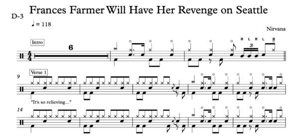Drum Sheet Music for "Frances Farmer Will Have Her Revenge on Seattle" by Nirvana