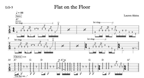 Lead Guitar Tablature for "Flat on the Floor" by Lauren Alaina