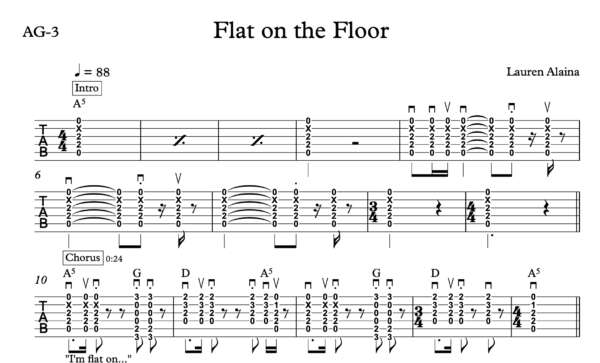 Strum Guitar Tablature for "Flat on the Floor" by Lauren Alaina